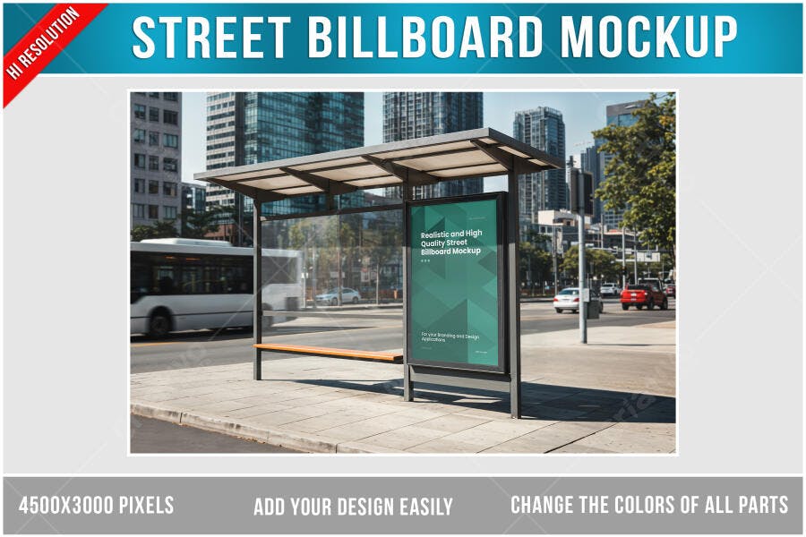 Mockup Realista de Outdoor em Ponto de Ônibus