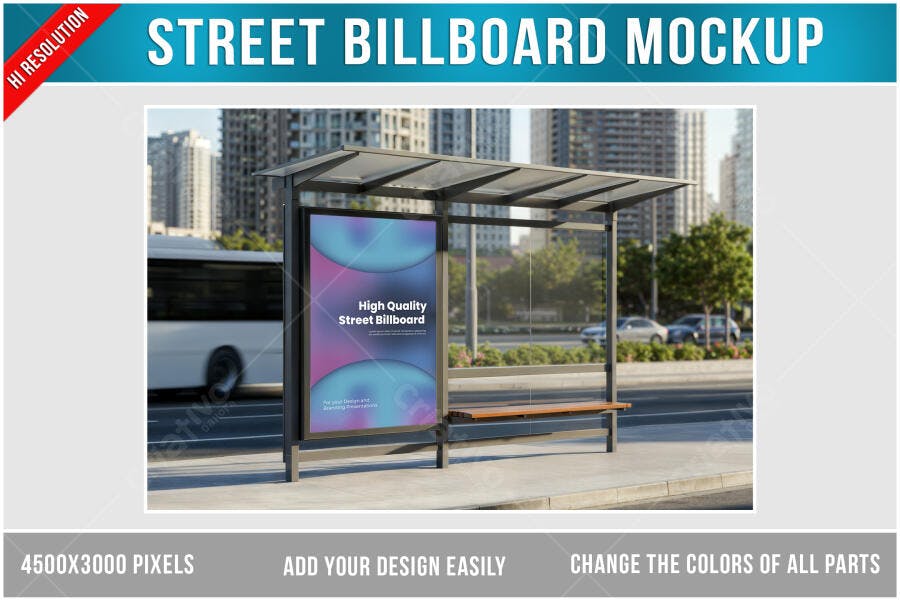Mockup Realista de Painel de Ônibus em Ambiente Urbano