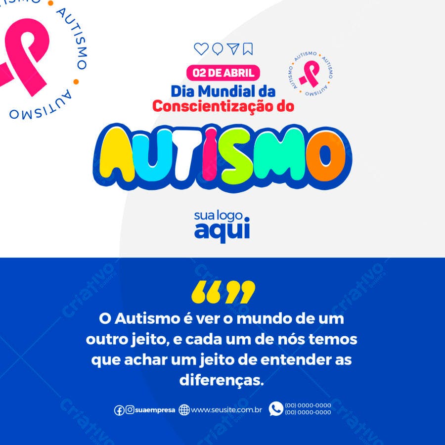 Post para o Dia Mundial do Autismo PSD Editável