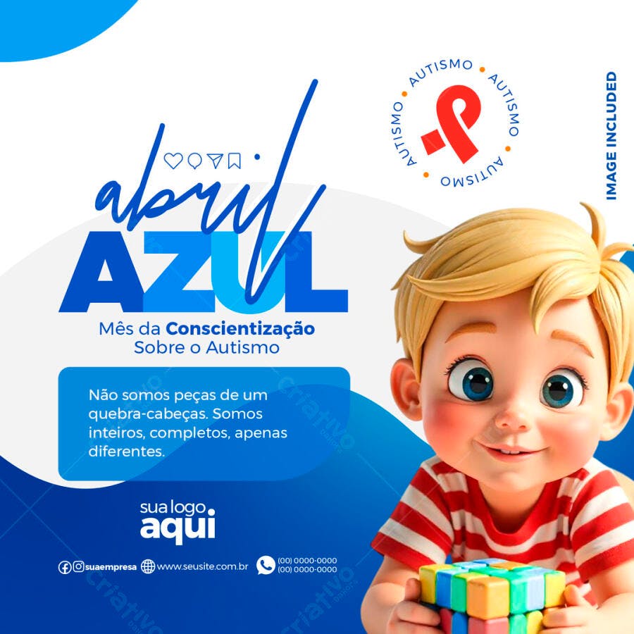 Post para Abril Azul PSD Editável