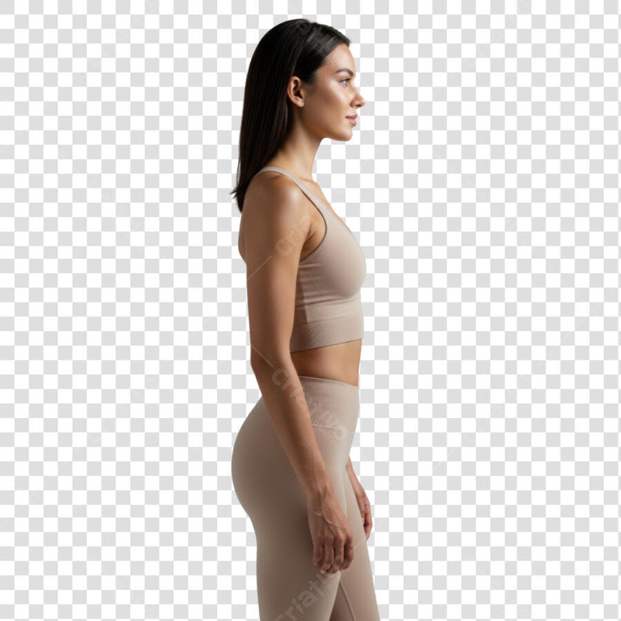 Imagem PNG mulher fitness bege fundo transparente