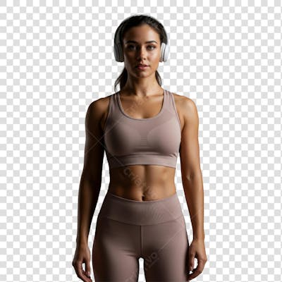 mulher academia roupa bege fitness
