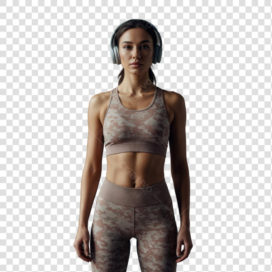 PNG Modelo Fitness mulher fone de ouvido fundo transparente
