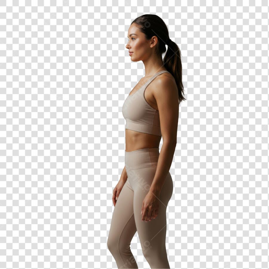 Imagem PNG de Mulher em Look Fitness Bege com fundo transparente