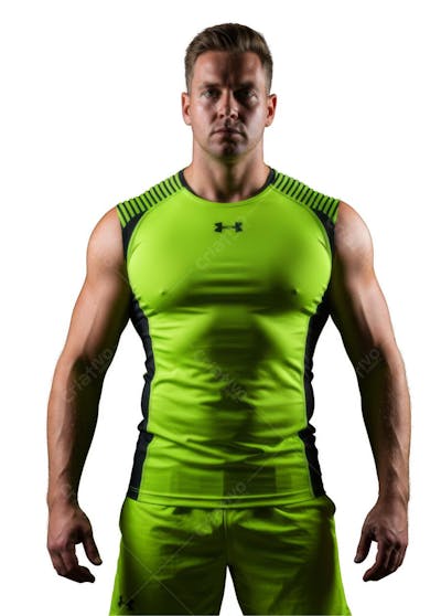 homem academia visto de frente com roupa verde PNG transparente