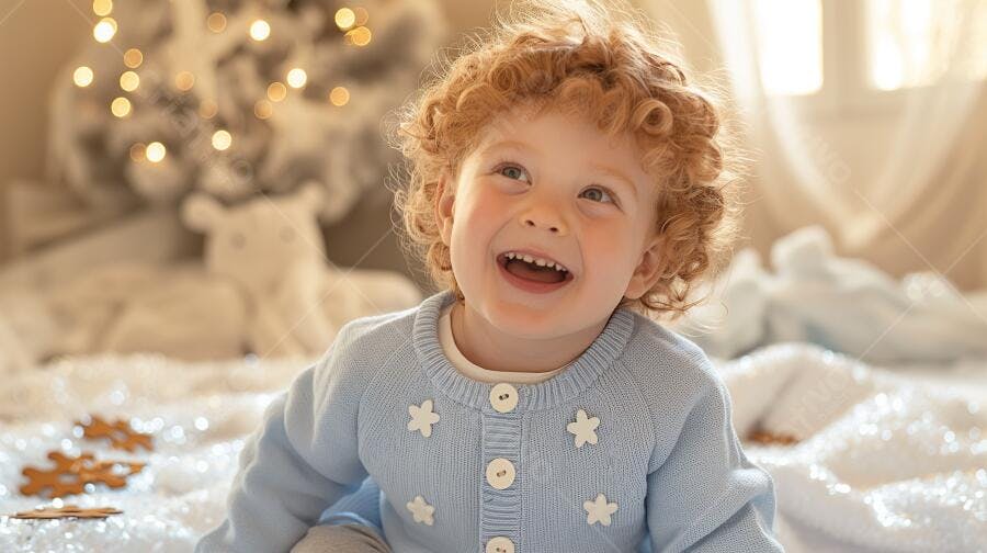 Bebê risonho com cabelo ruivo no Natal