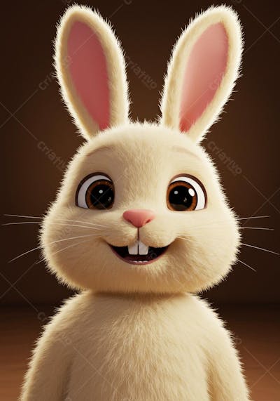 Coelho da Páscoa Fofo e Ovos de Páscoa Renderizado em estilo Pixar
