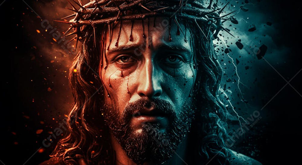 IMAGEM DE CRISTO COM COROA DE ESPINHOS E SANGUE NO ROSTO PARA COMPOSIÇÃO 5