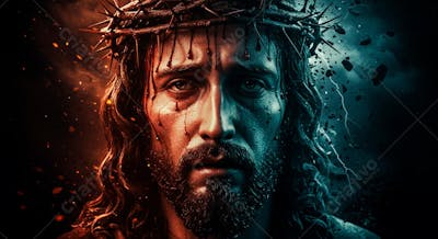 IMAGEM DE CRISTO COM COROA DE ESPINHOS E SANGUE NO ROSTO PARA COMPOSIÇÃO 5