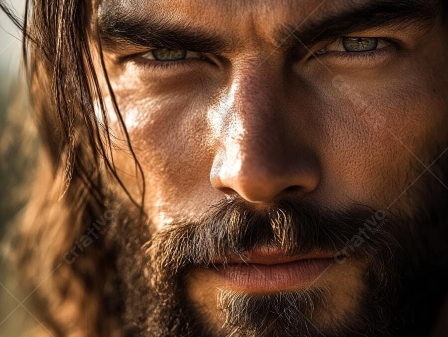 Homem barbudo com olhos azuis intenso
