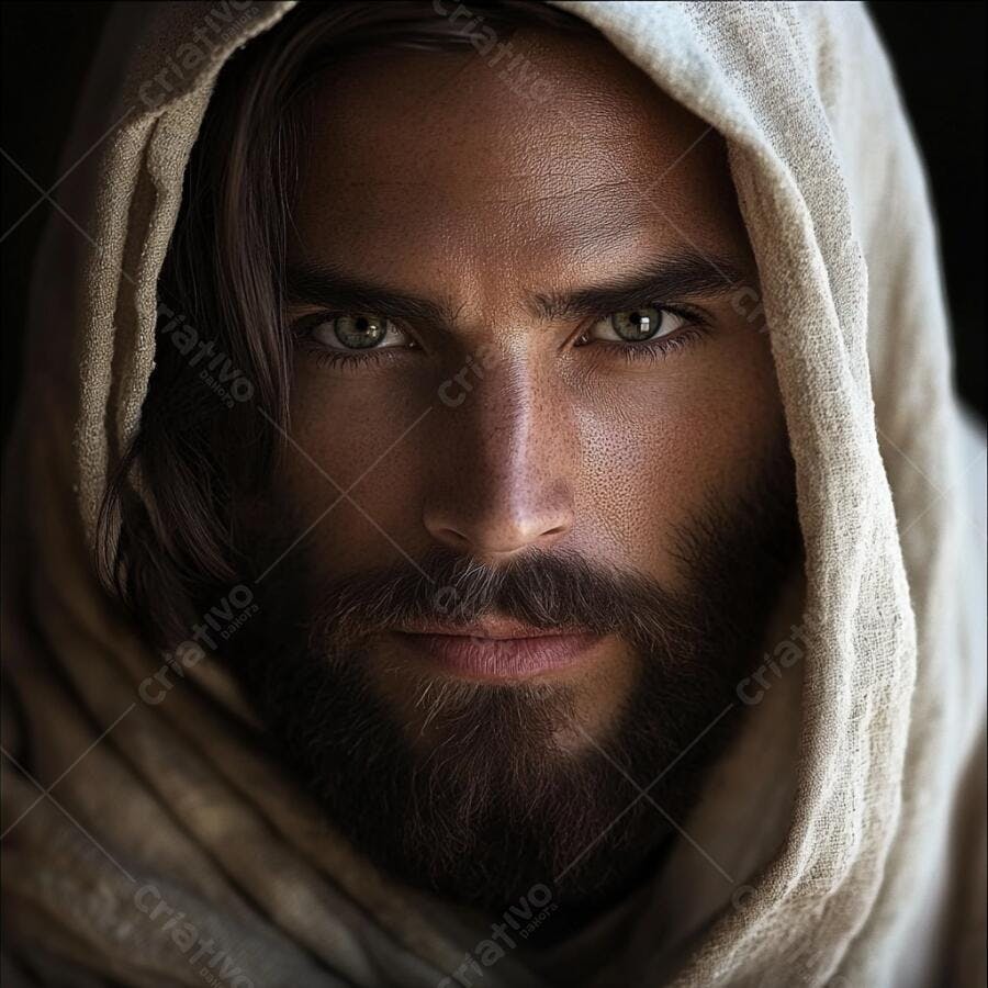 Retrato de homem com barba e capuz bege