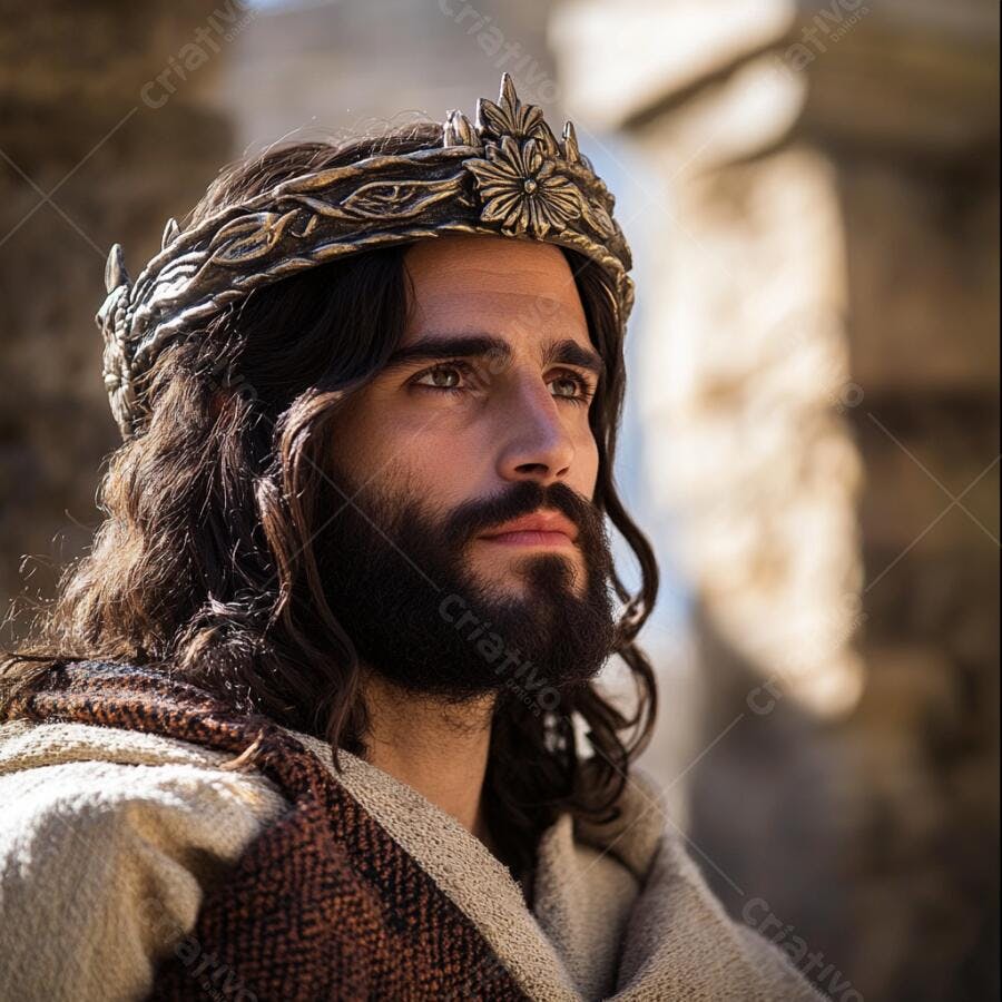 Homem com coroa de espinhos meditando