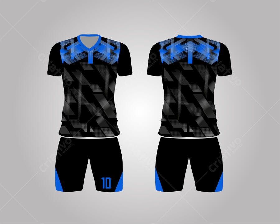 Ilustração Vetorial Uniforme Esporte Preto e Azul