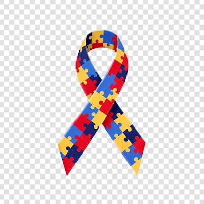 Um design de fita colorida 3D quebra-cabeça simbolizando a conscientização e o apoio ao autismo
