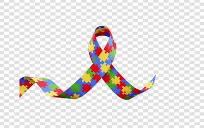 Uma renderização 3D de uma fita simbolizando a conscientização do autismo