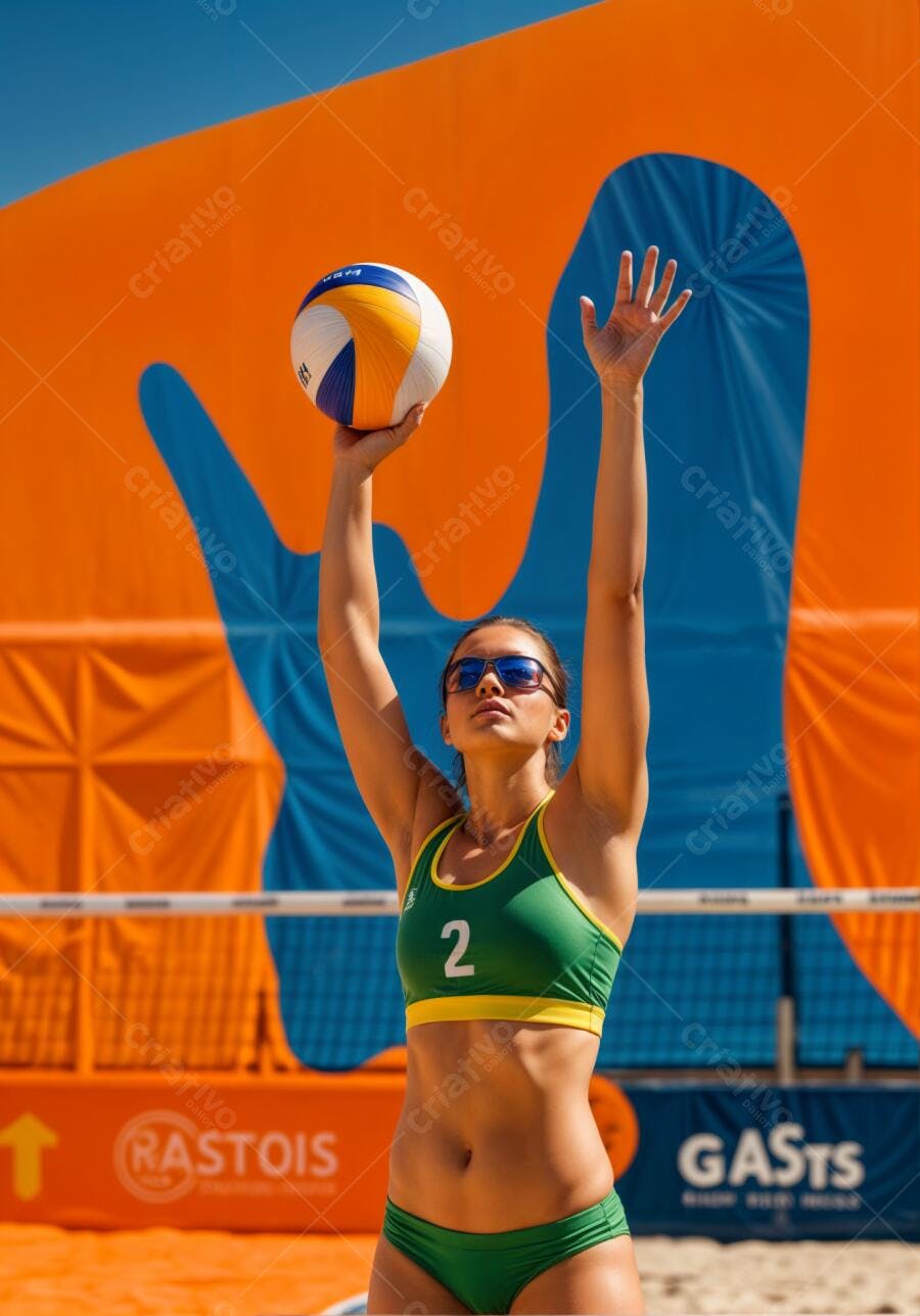 Jogadora de vôlei de praia serve a bola