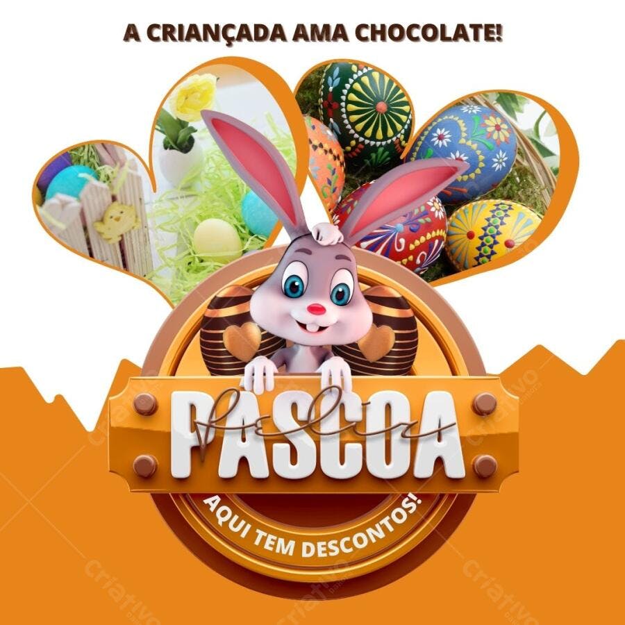 Post Instagram Páscoa com Coelho e Ovos Coloridos Editável no Canva