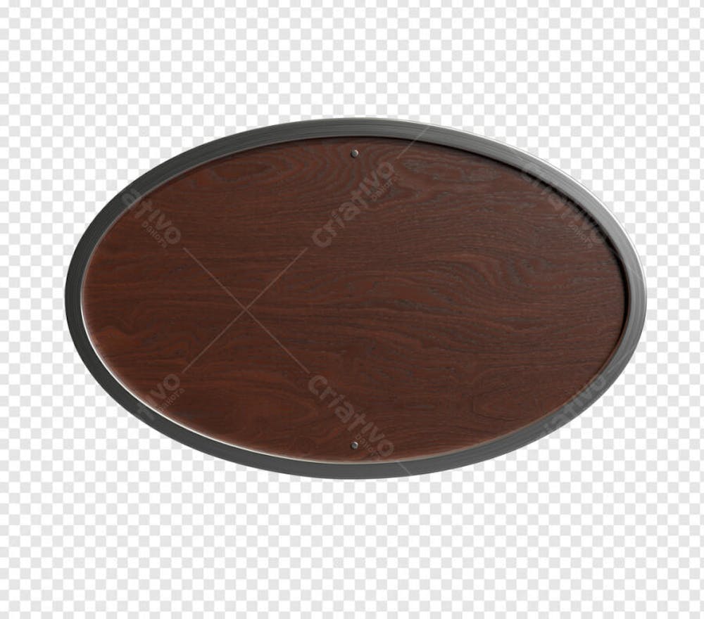 PLACA OVAL DE MADEIRA COM BORDA METAL 2