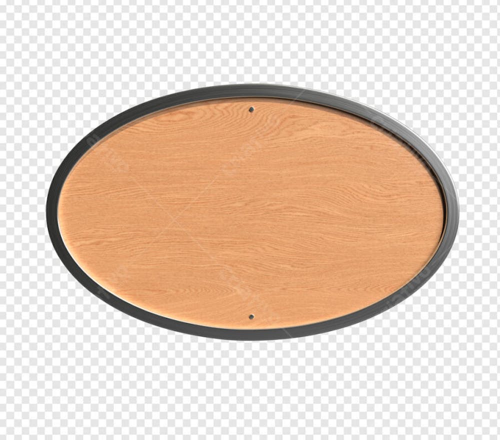 PLACA OVAL DE MADEIRA COM BORDA METAL 3