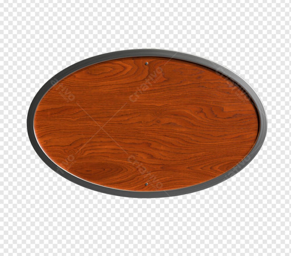 PLACA OVAL DE MADEIRA COM BORDA METAL 4