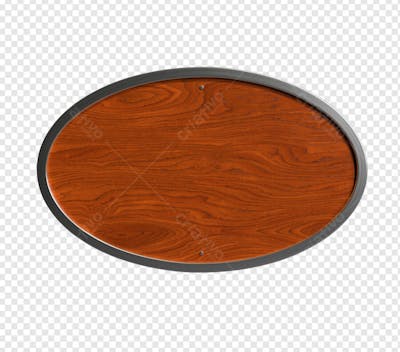 PLACA OVAL DE MADEIRA COM BORDA METAL 4