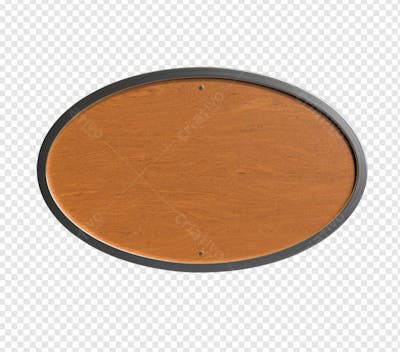 PLACA OVAL DE MADEIRA COM BORDA METAL