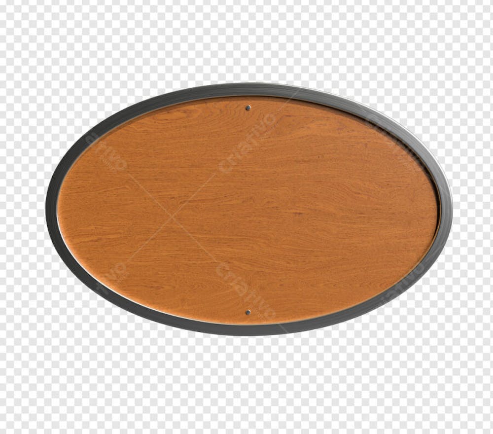 PLACA OVAL DE MADEIRA COM BORDA METAL