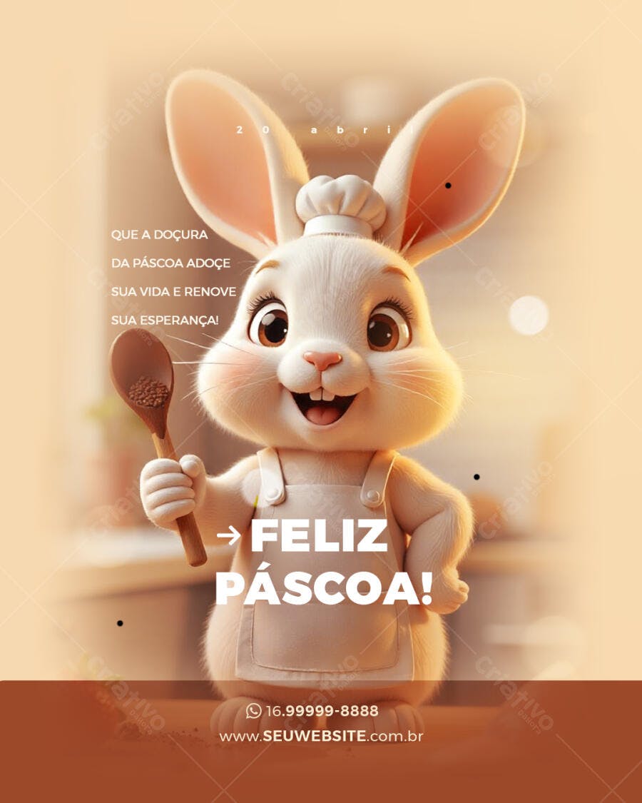 Flyer Páscoa com Coelho Chef PSD Editável