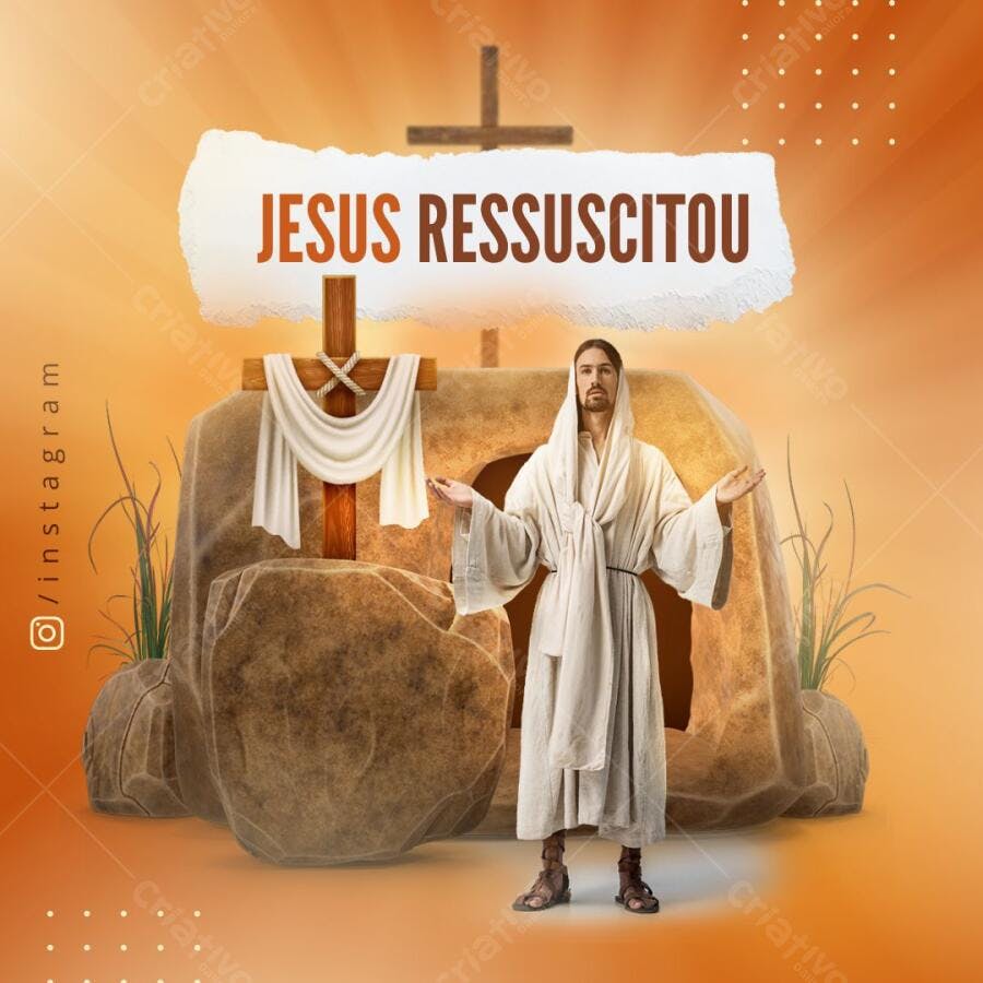 Post Instagram Páscoa Jesus Ressuscitou Editável no Canva