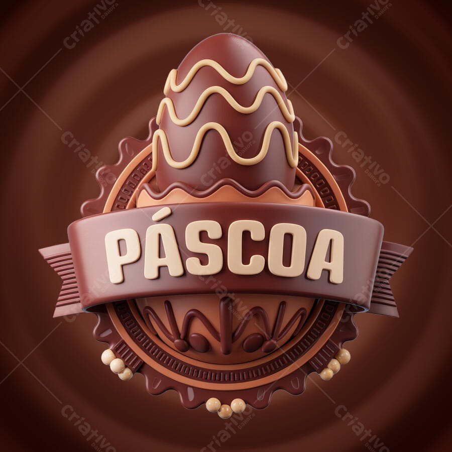 Logo Páscoa Ovo de Chocolate PSD Editável