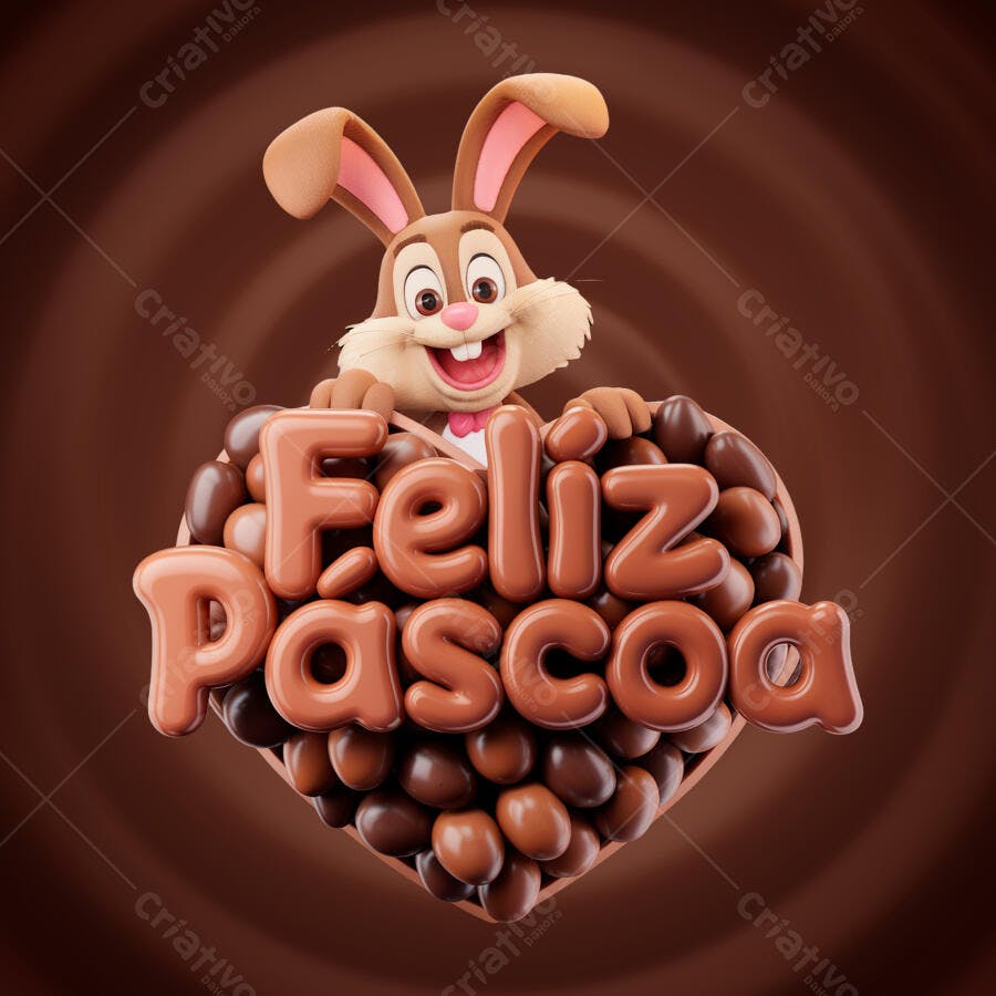 Flyer Páscoa com Coelho de Chocolate PSD Editável