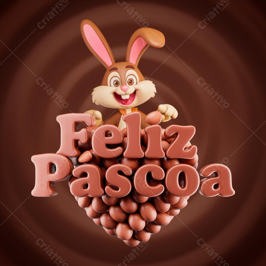Flyer Páscoa com Coelho de Chocolate PSD Editável