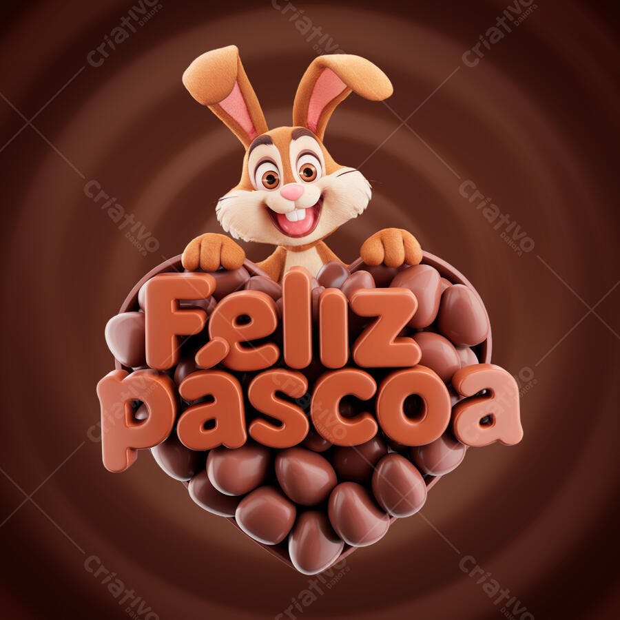 Páscoa: Coelho e Ovos de Chocolate PSD Editável