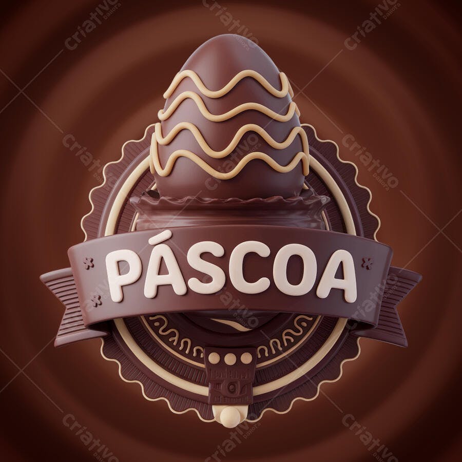 Logo Páscoa Ovo de Chocolate PSD Editável
