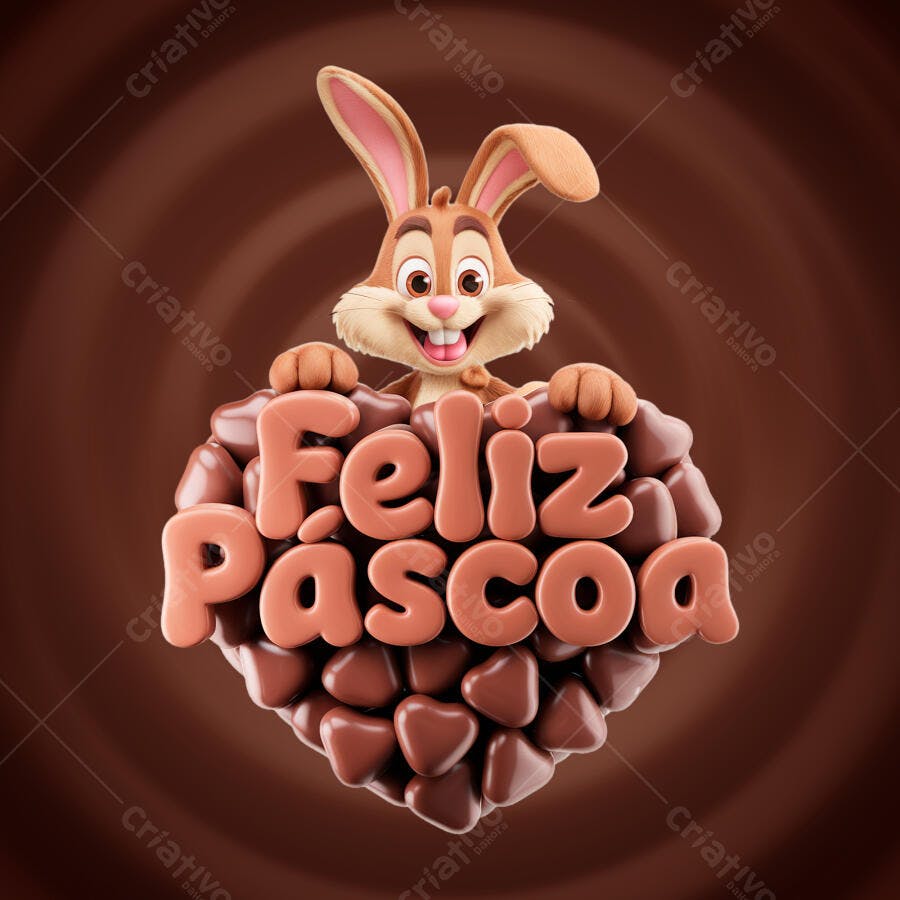 Arte Páscoa com Coelho PSD Editável