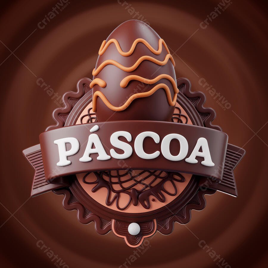 Logo Páscoa com Ovo de Chocolate PSD Editável