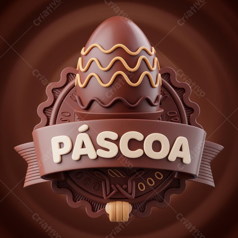 Logo Páscoa Ovo de Chocolate PSD Editável