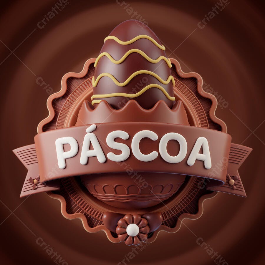 Logo Páscoa Ovo de Chocolate PSD Editável