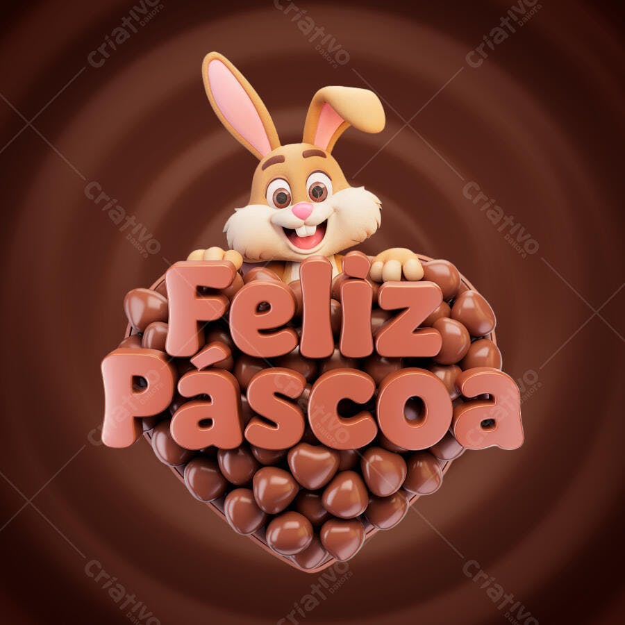 Feliz Páscoa! Arte com Coelho PSD Editável