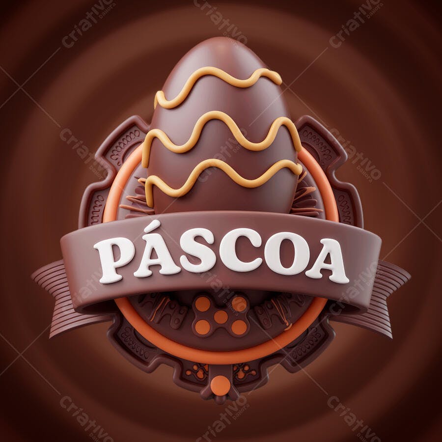 Logo Páscoa Ovo de Chocolate PSD Editável