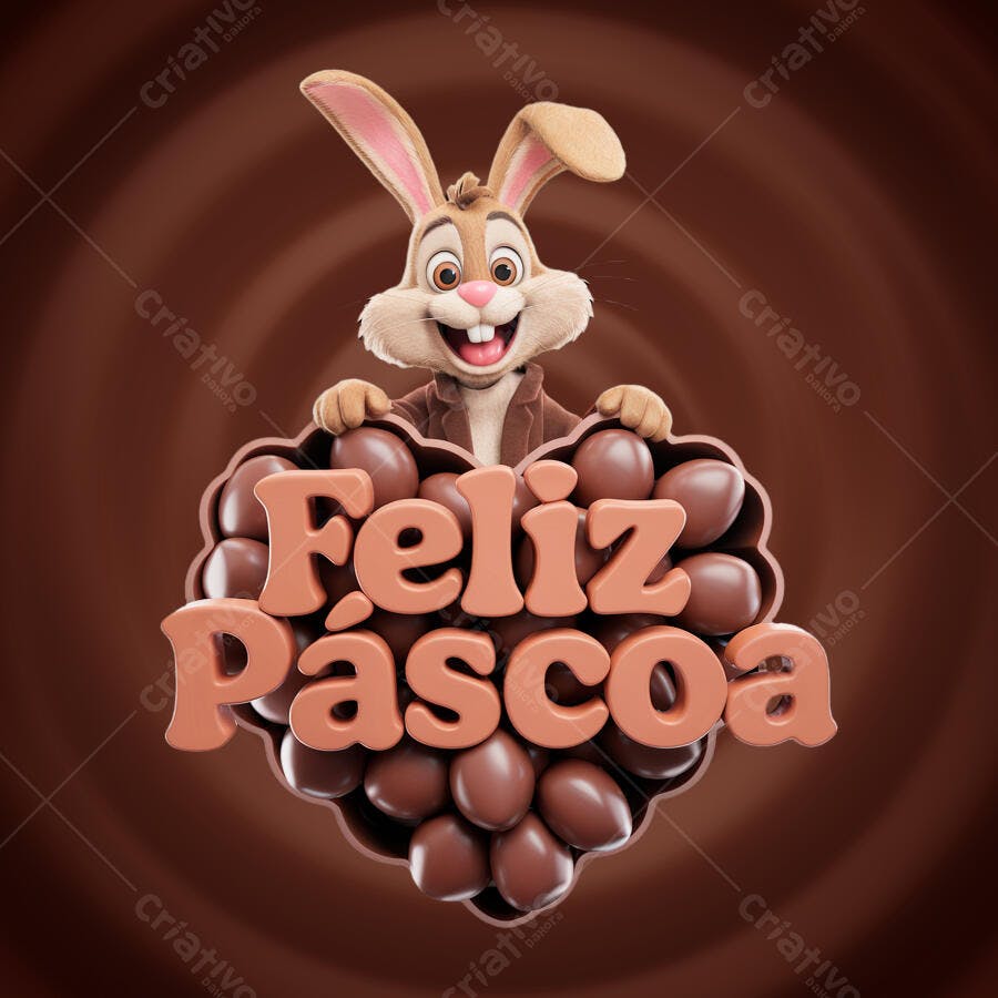 Arte Páscoa com Coelho PSD Editável