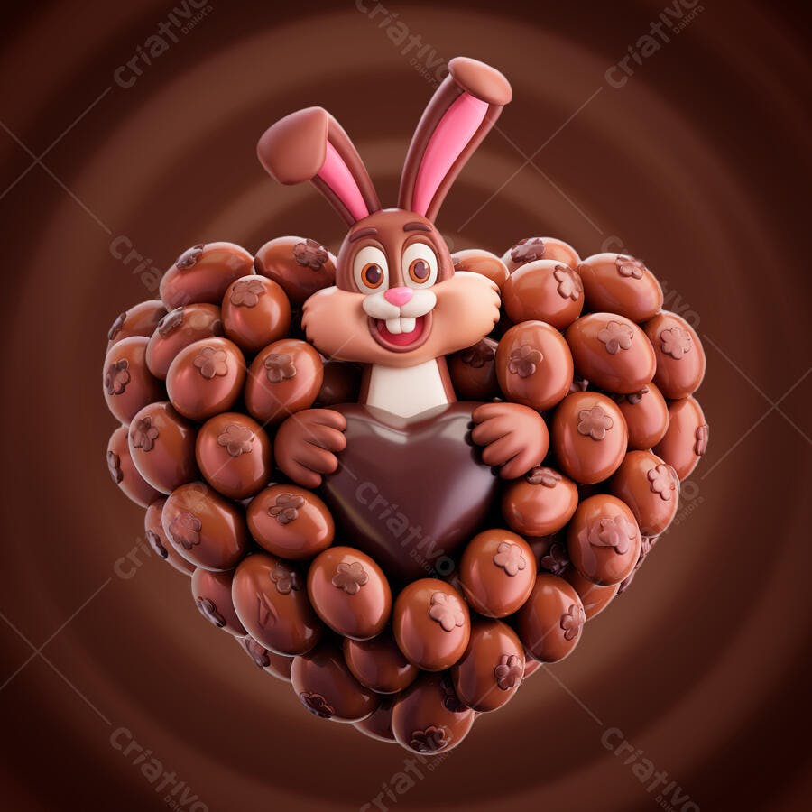 Páscoa: Coelho e Ovos de Chocolate PSD Editável
