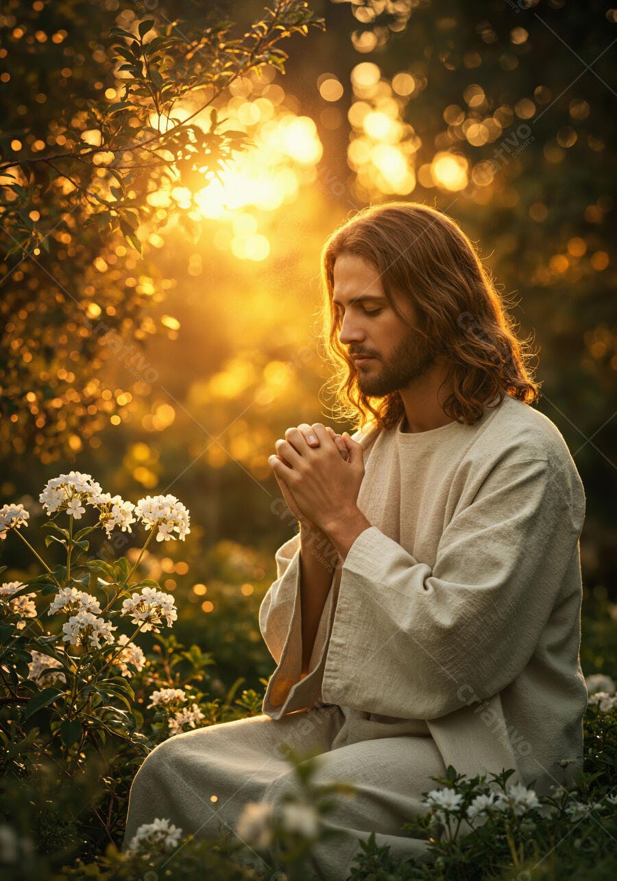Jesus orando ao pôr do sol