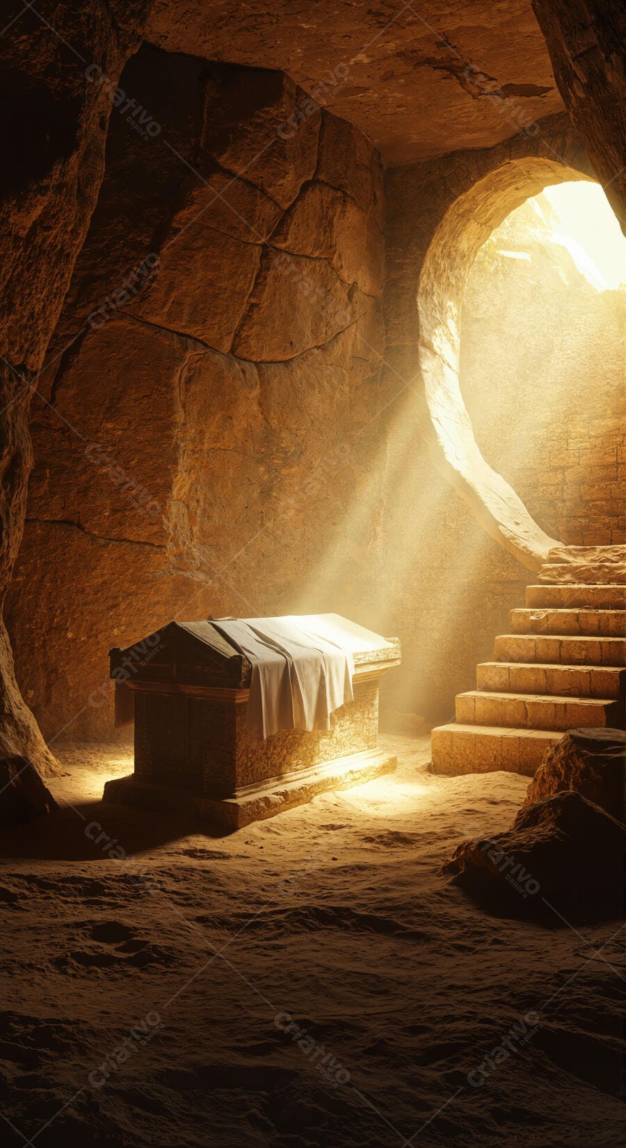 Túmulo antigo em caverna iluminada