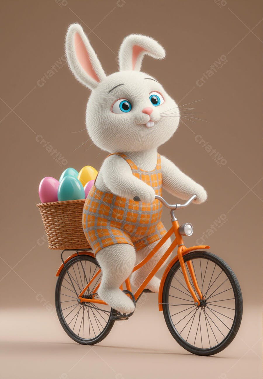 Coelhinho de Páscoa pedalando bicicleta