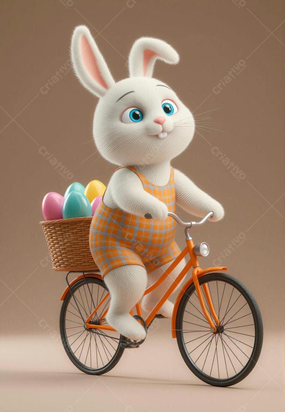 Coelhinho fofo da Páscoa andando de bicicleta