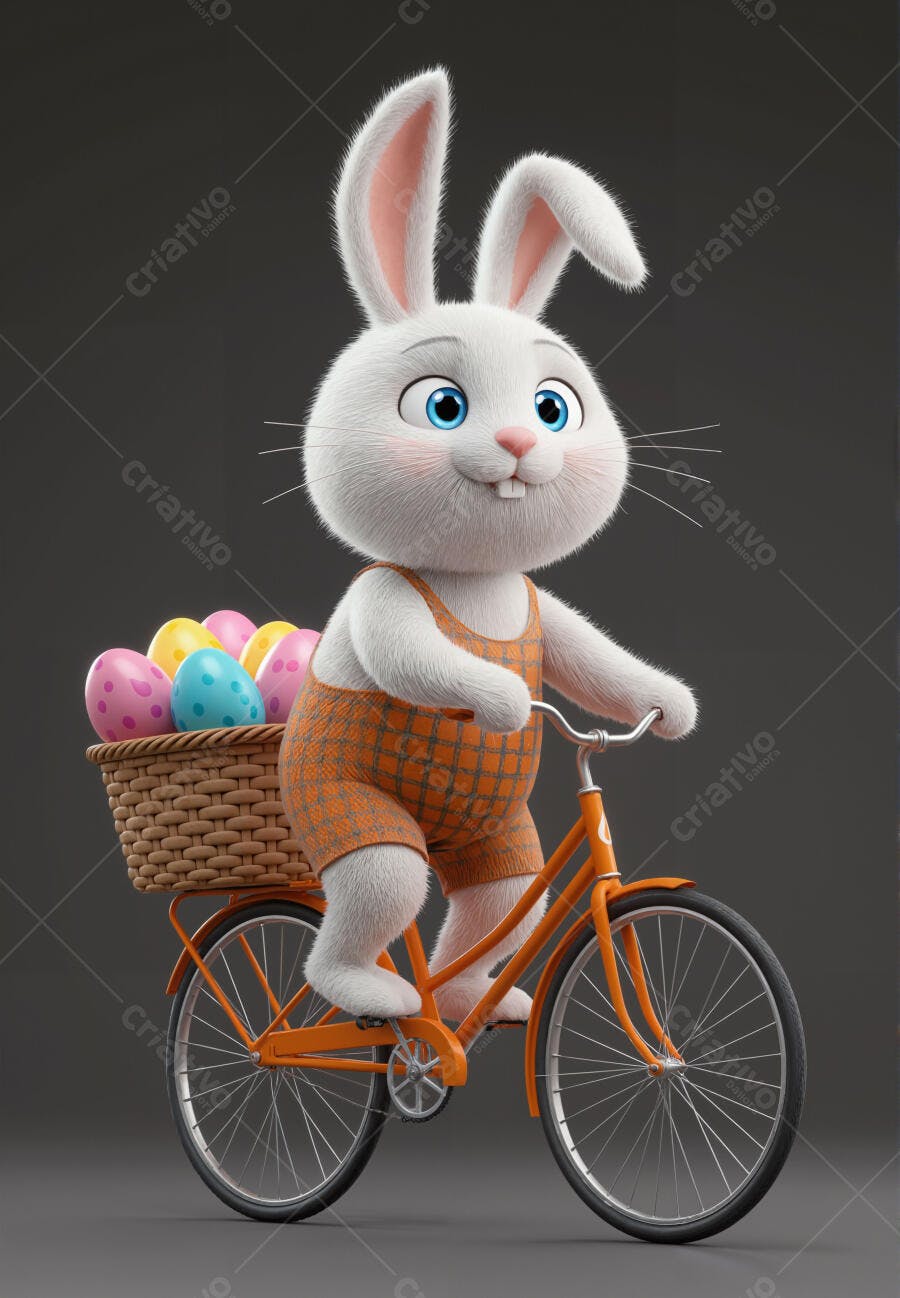 Coelhinho na bicicleta com ovos de Páscoa