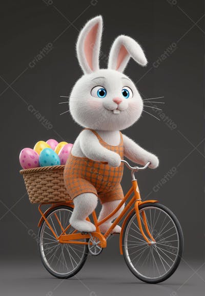 Coelhinho fofo entregando ovos de páscoa coloridos