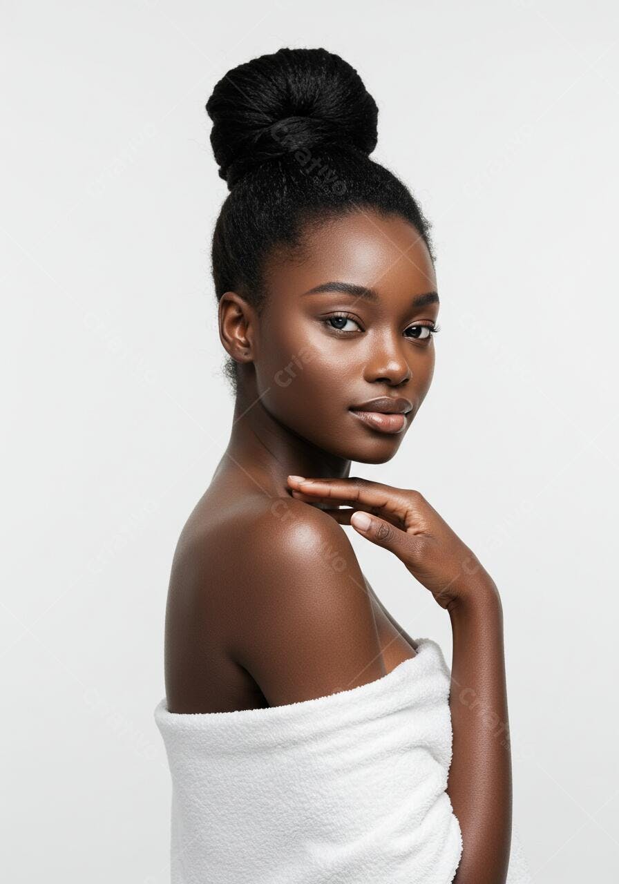 Modelo negra cabelo preso em coque branco