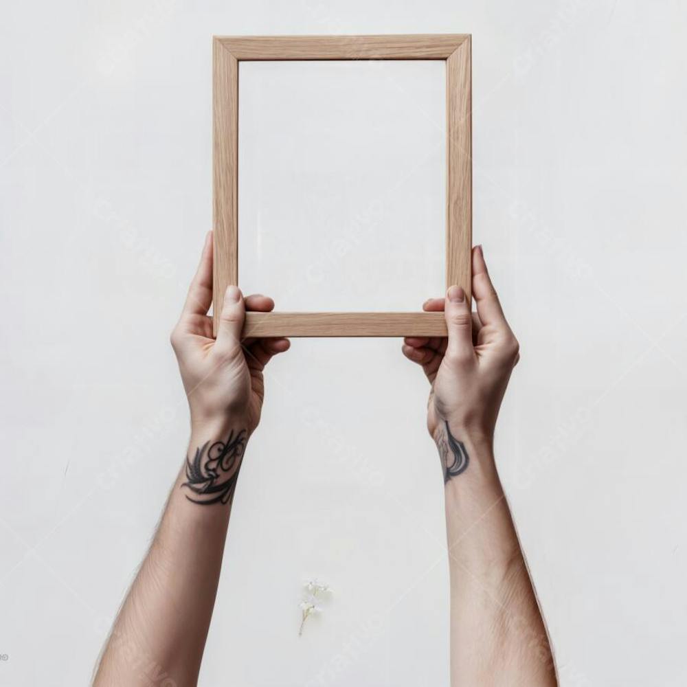 Mãos segurando quadro